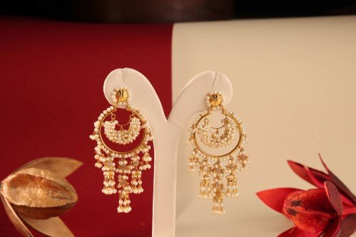 Krishna Jewels — pearl-drop chandbali earrings in gold